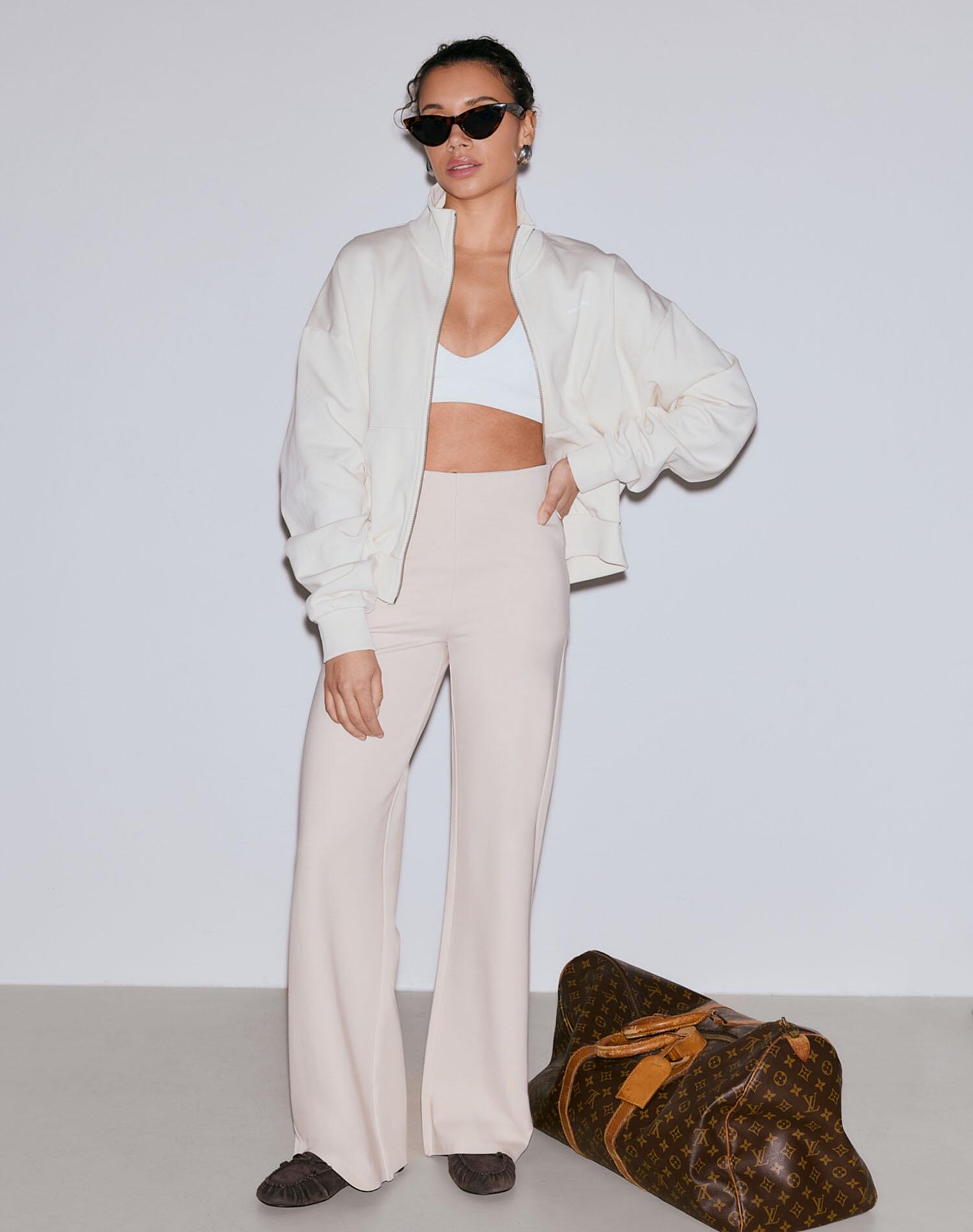 Pantalón Mujer Mezcla de Modal Tiro Alto Pierna Ancha Luxe Arena 7/7