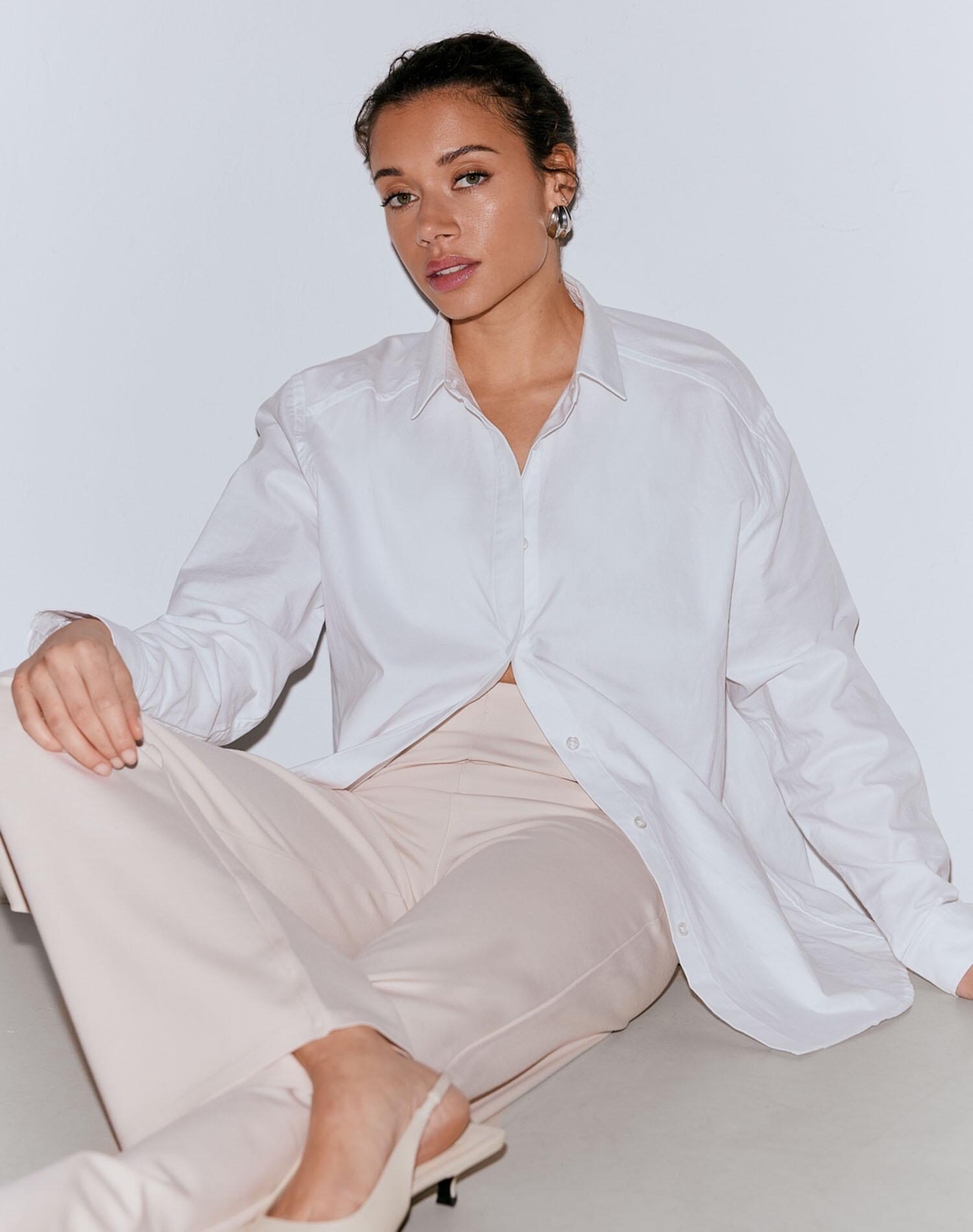 Pantalón Mujer Mezcla de Modal Tiro Alto Pierna Ancha Luxe Arena 6/7