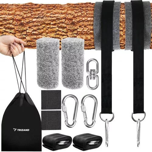 Set de atașamente pentru hamac/leagăn, 2 frânghii, 2 carabiniere, până la 150 kg