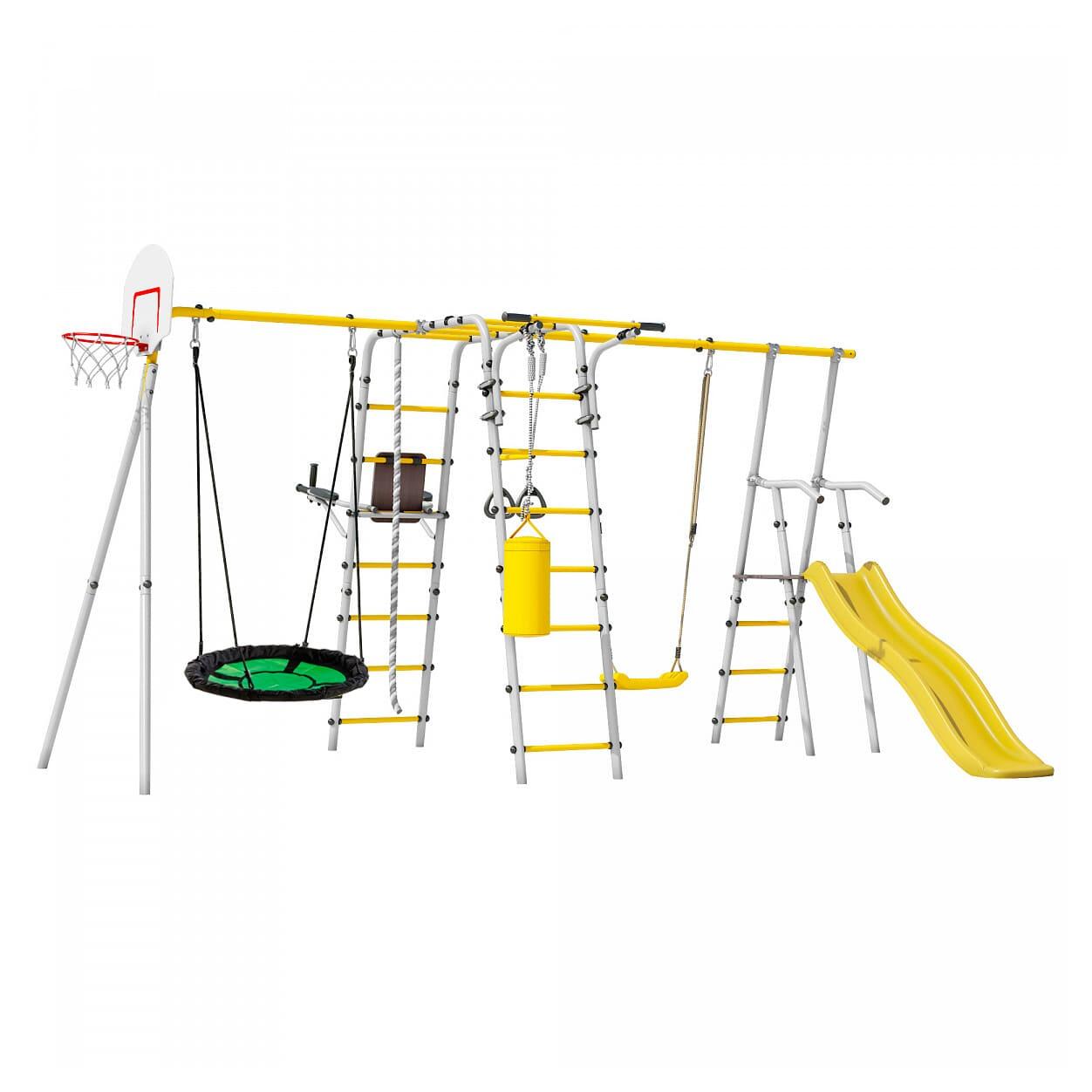 Enfant Jardin Aire de Jeux Multifonctionnel Métal Fitness Plus Jaune/Gris 1/7
