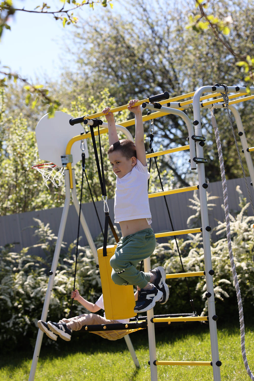 Enfant Jardin Aire de Jeux Multifonctionnel Métal Fitness Plus Jaune/Gris 3/7