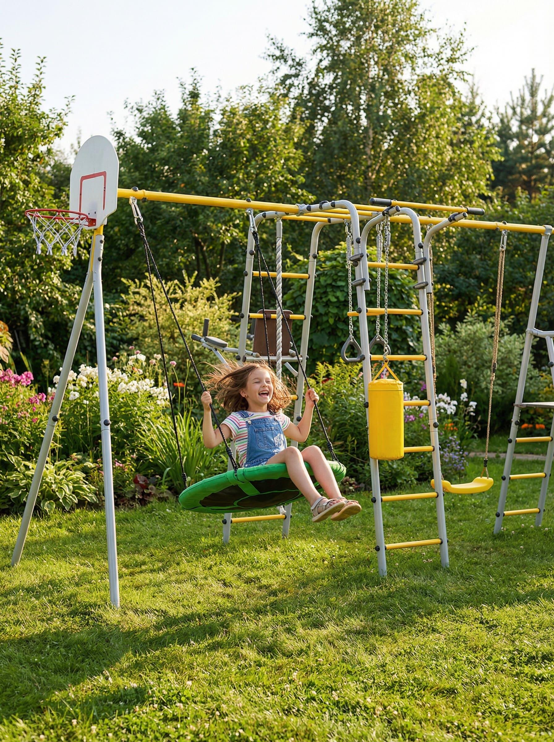 Enfant Jardin Aire de Jeux Multifonctionnel Métal Fitness Plus Jaune/Gris 2/7