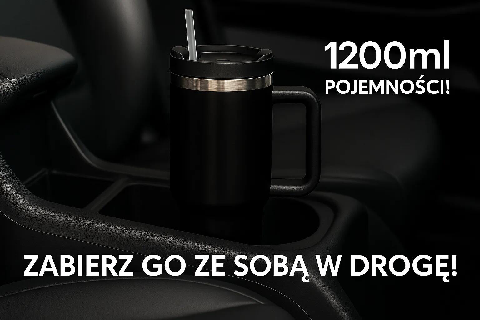 Kubek termiczny ze słomką termos z uchwytem 1200ml CZARNY Black Forest 3/7