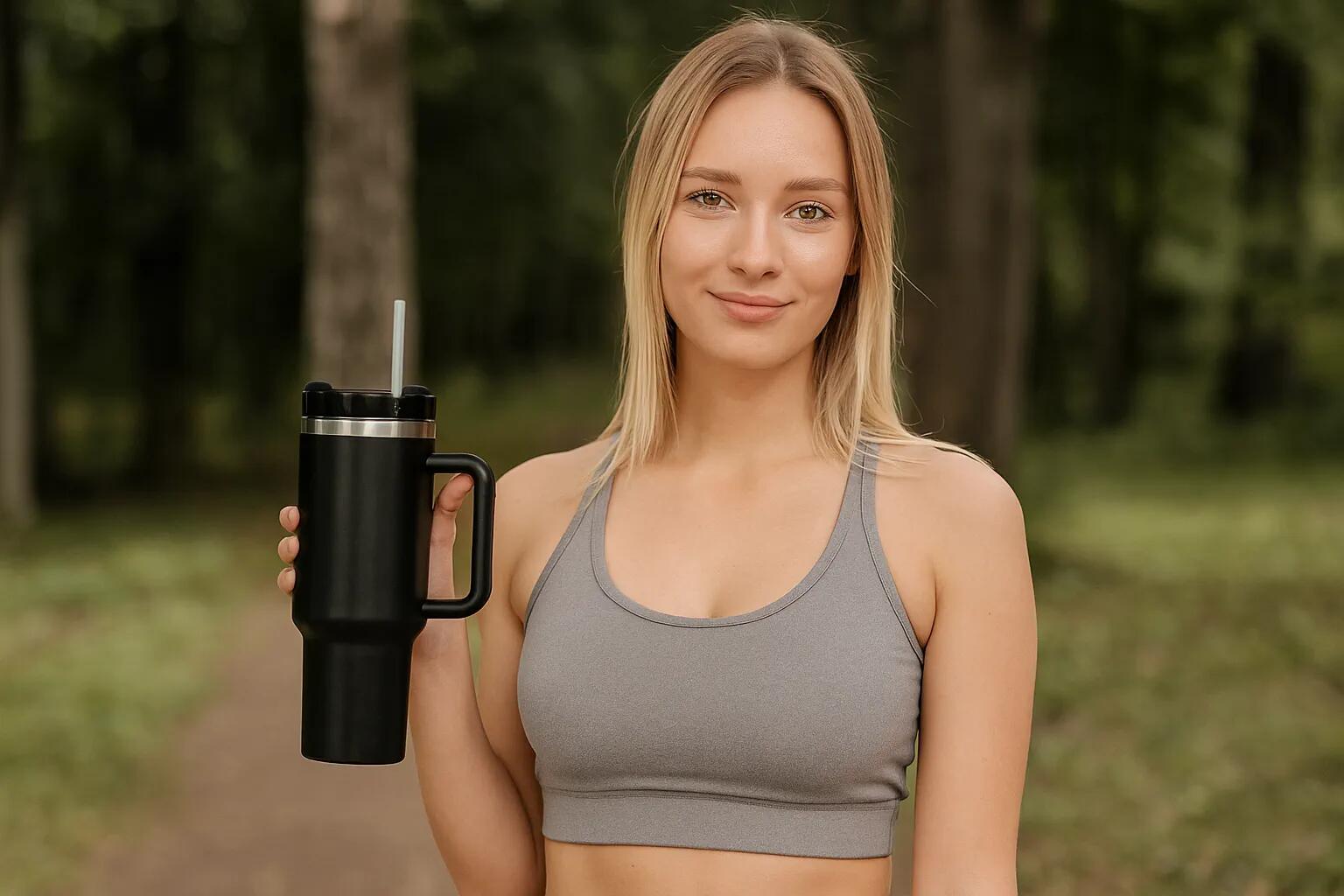 Kubek termiczny ze słomką termos z uchwytem 1200ml CZARNY Black Forest 7/7