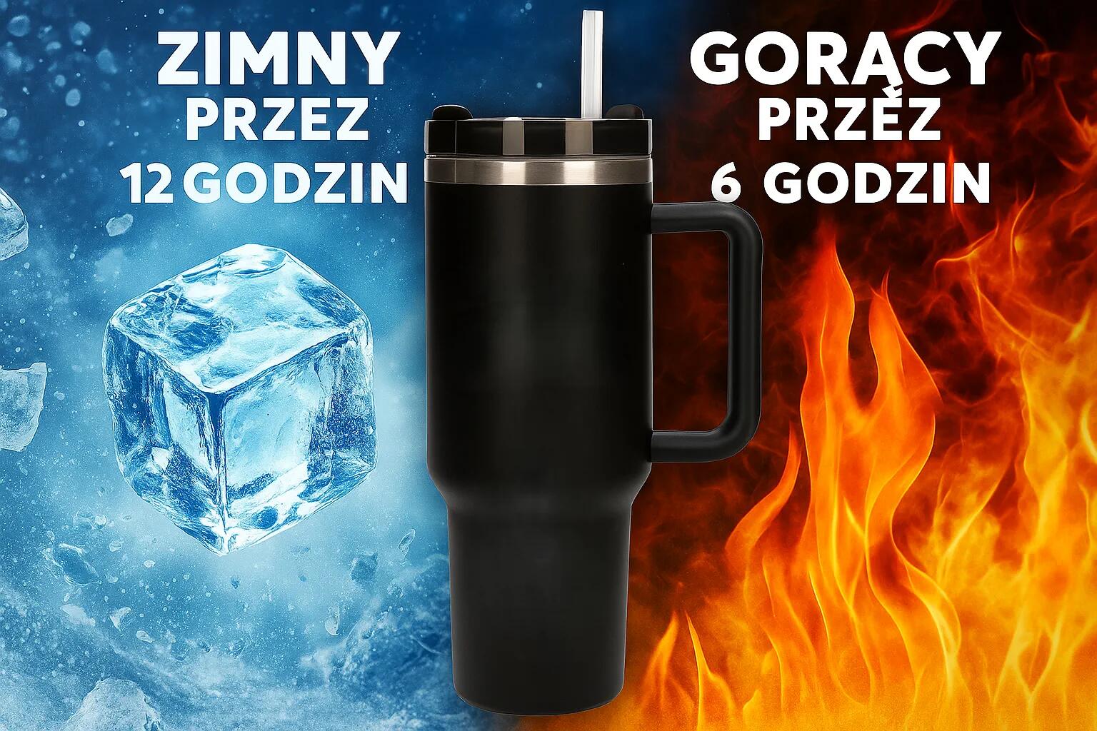 Kubek termiczny ze słomką termos z uchwytem 1200ml CZARNY Black Forest 5/7