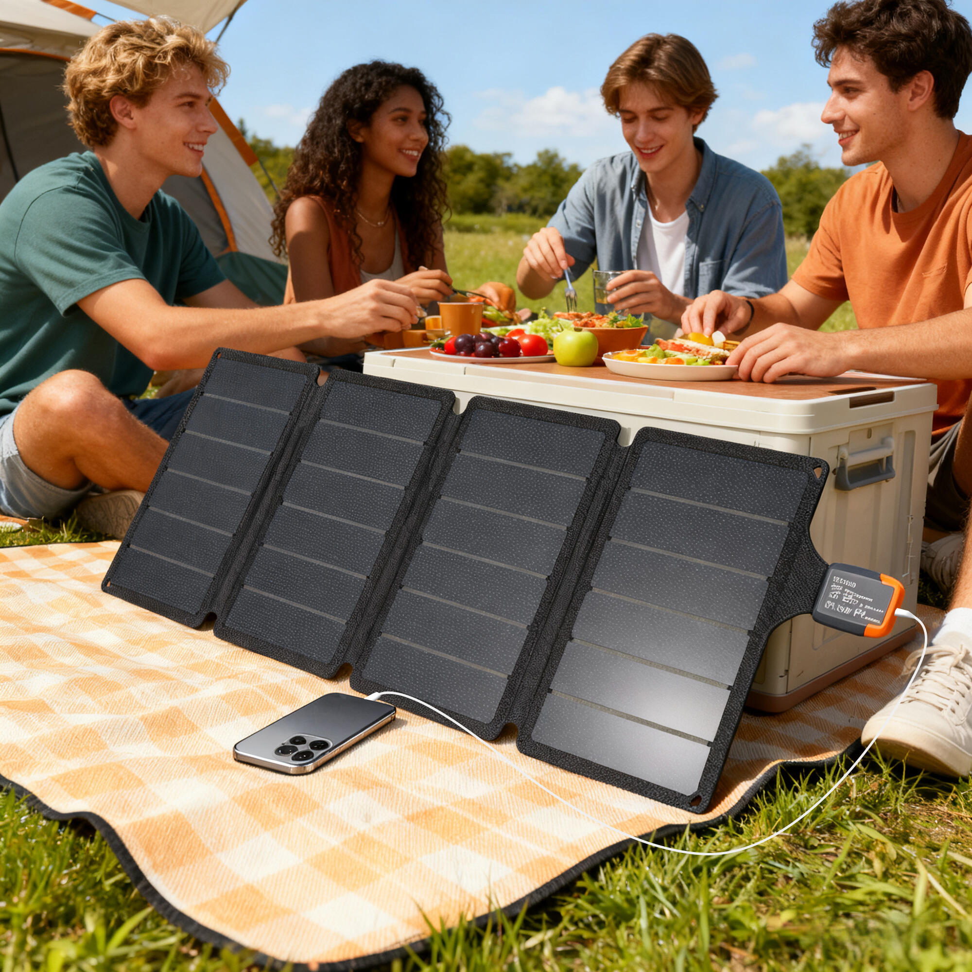 HOMCOM Caricabatteria Solare 36W Pieghevole IP67 Type C in ETFE Grigio 2/7
