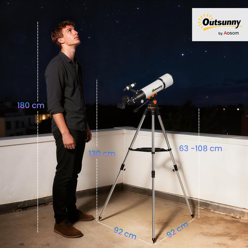 Telescop astronomic Outsunny cu montură AZ și 2 oculare alb-negru
