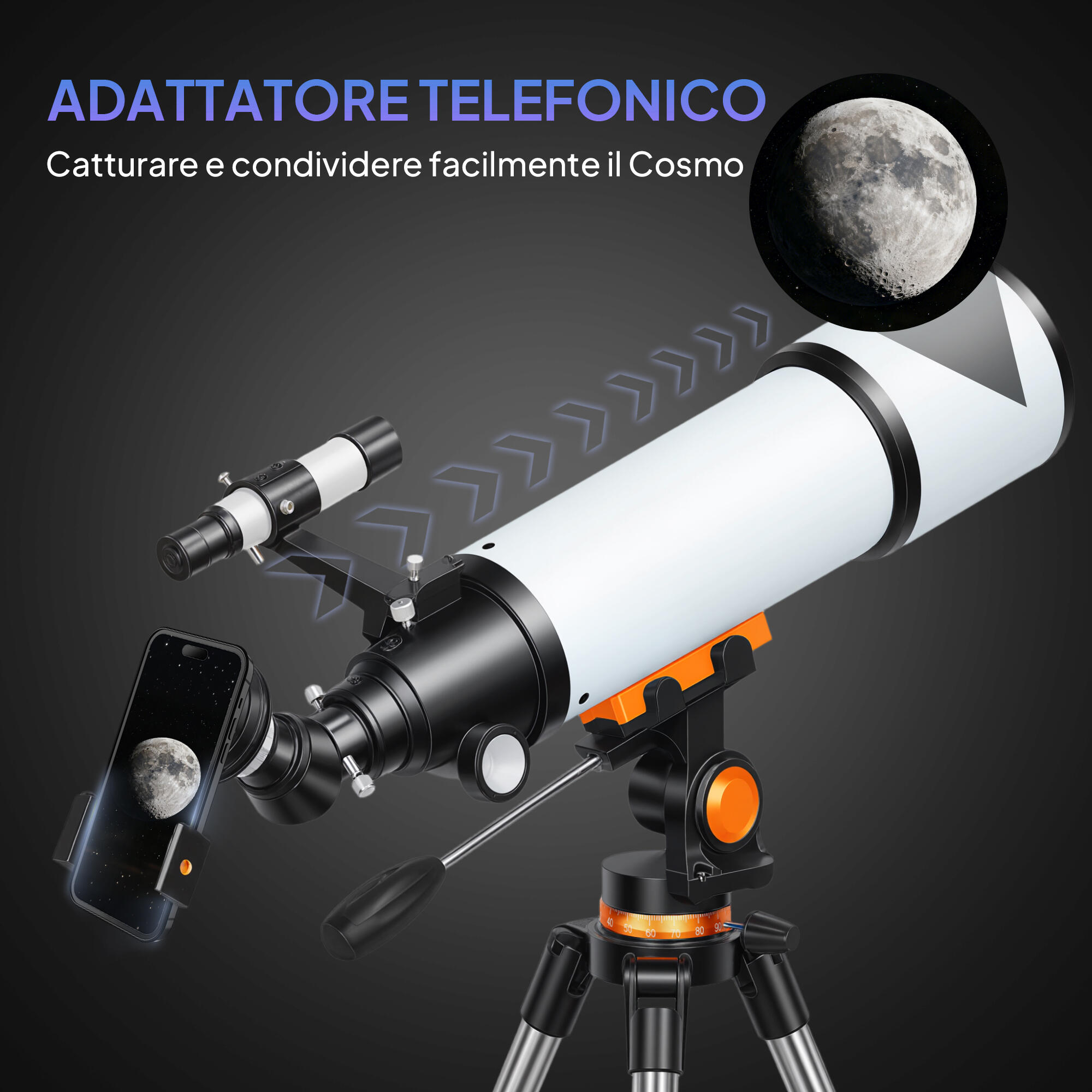 Outsunny Telescopio Astronomico con Montatura AZ e 2 Lenti Oculari Bianco Nero 7/8
