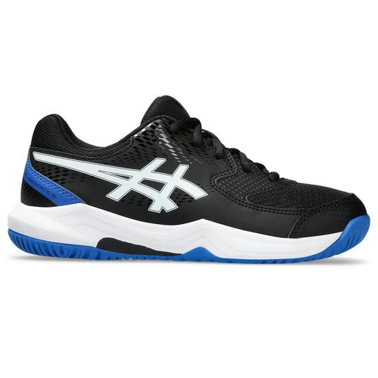 Gel Dedicate 8" Seitenstreifen Tennisschuhe für Kinder Herren Weiß/Indigoblau