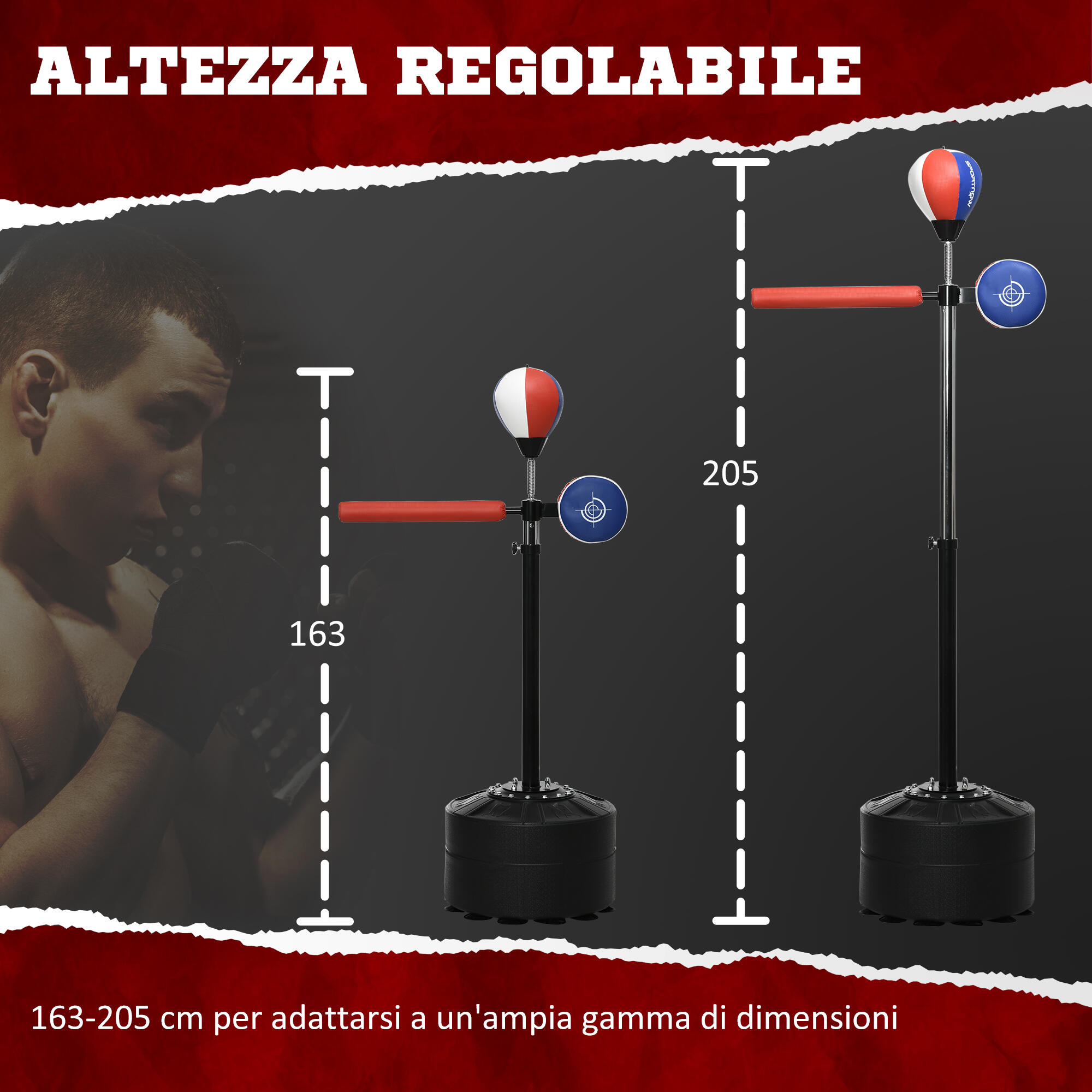 SPORTNOW Sacco Boxe da Terra con Barra Girevole, Speedball e Colpitore 5/8