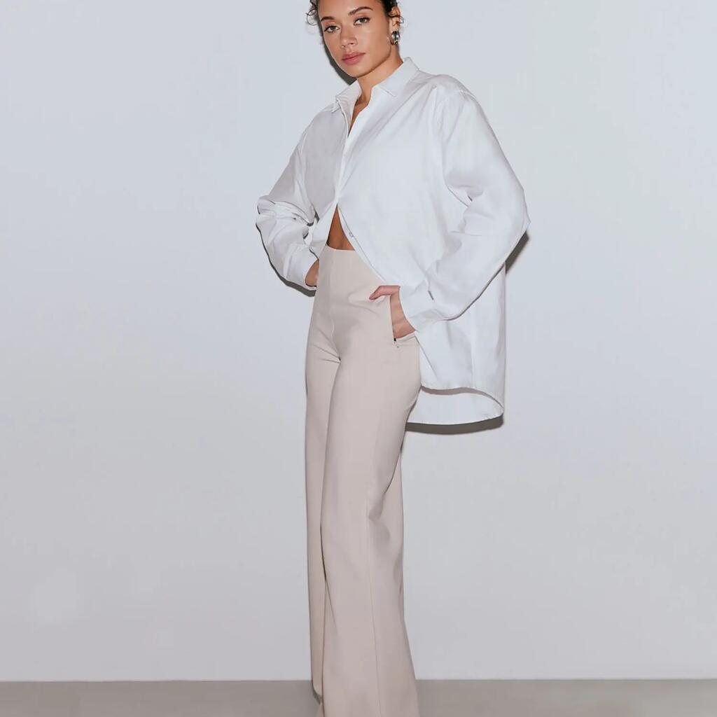 Women's Pants Modal Blend High-Waisted Wide-Leg Luxe Sand