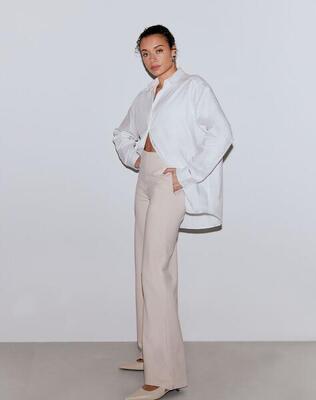 Dames broek modalmix hoge taille wijde pijpen zwart