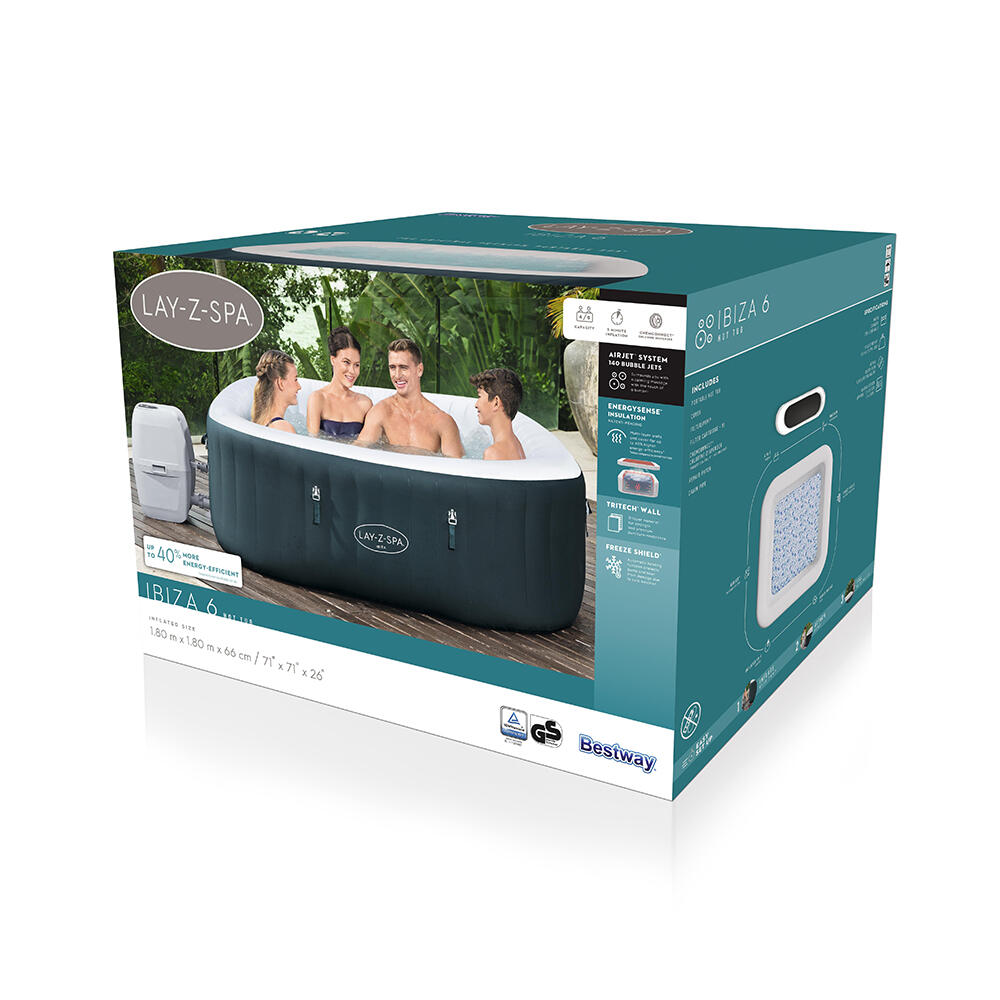 Lay-Z-Spa Ibiza, aufblasbarer, energieeffizienter AirJetWhirlpool 180 x 180 x 66 5/7