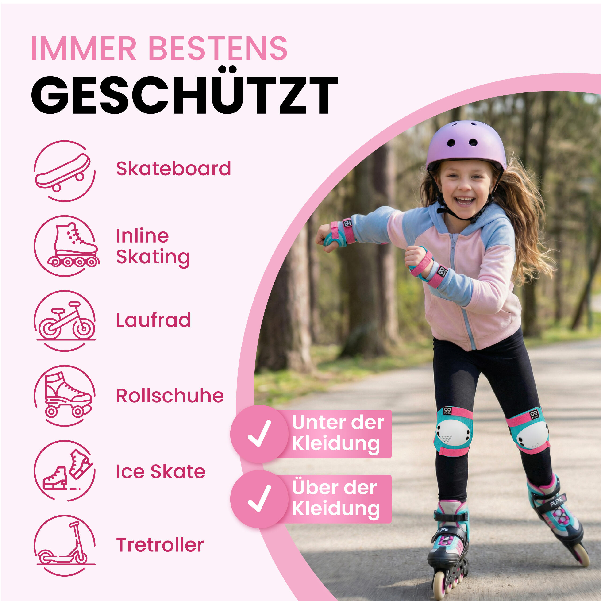Protection Roller Enfant Fille - Protection Velo 3-12 Protege Genoux Skateboard 5/6