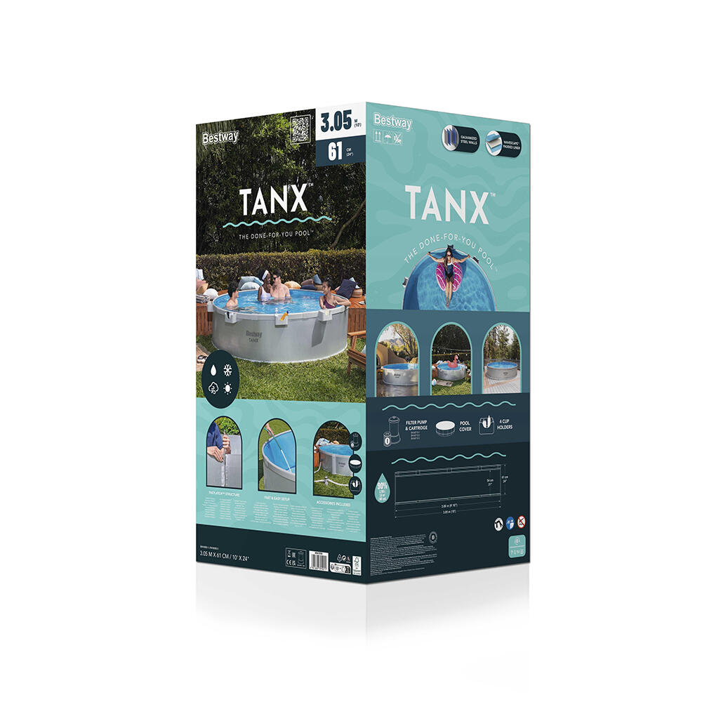 Bestway TANX 3.05 m x 61 cm Round Above Ground Stock Tank Pool, All-in-One Set 4/6