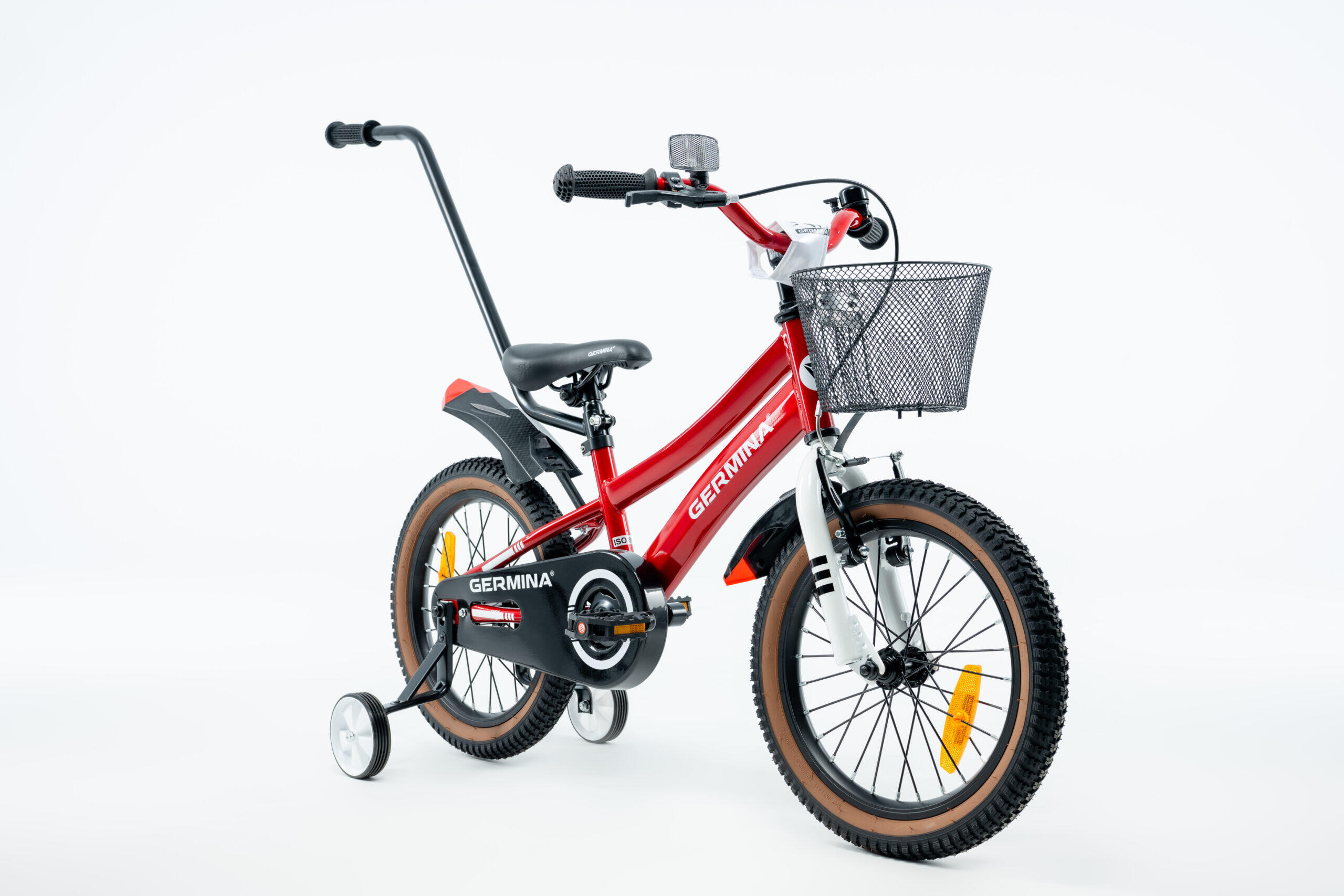 Kinderfiets GERMINA 16 voor jongens, mandje, duwstang, zijwieltjes 2/7