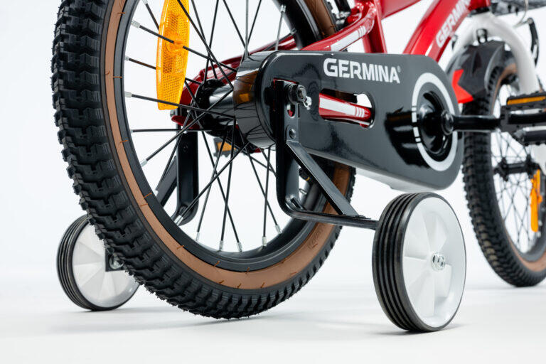 Kinderfiets GERMINA 16 voor jongens, mandje, duwstang, zijwieltjes 5/7