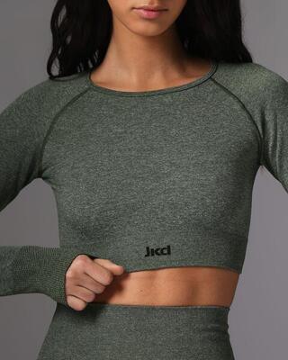 t-shirt verde militare da donna in mat. sintetico da fitness