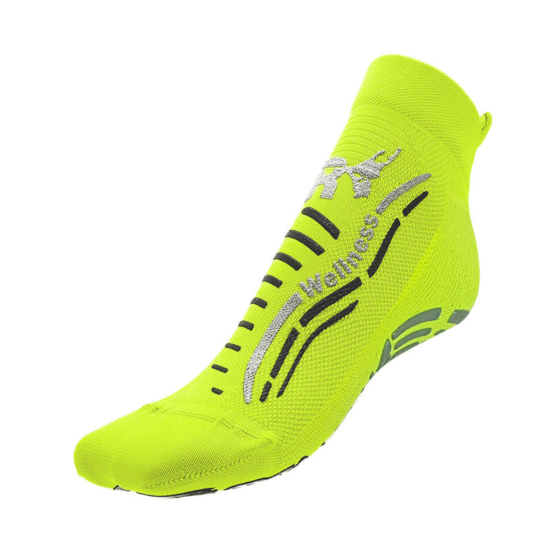 Chaussettes gym wellness adulte fitness antidérapante jaune argent