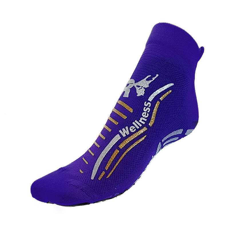 Chaussettes gym wellness classiques adulte fitness antidérapantes violet argent
