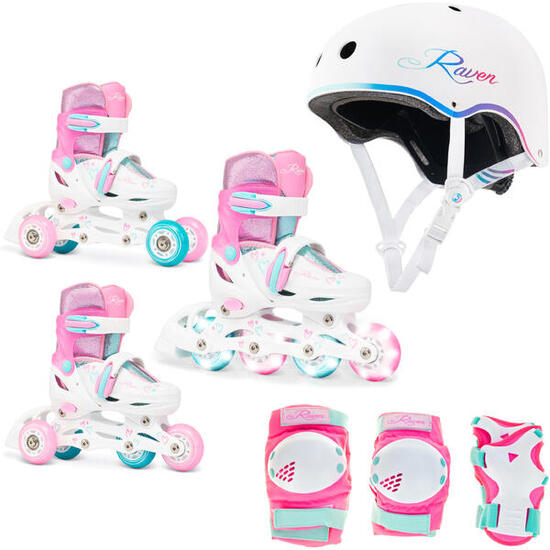 Zestaw Rolki Regulowane 3w1 Raven Loret Kółka LED Kask Essto Ochraniacze Verba