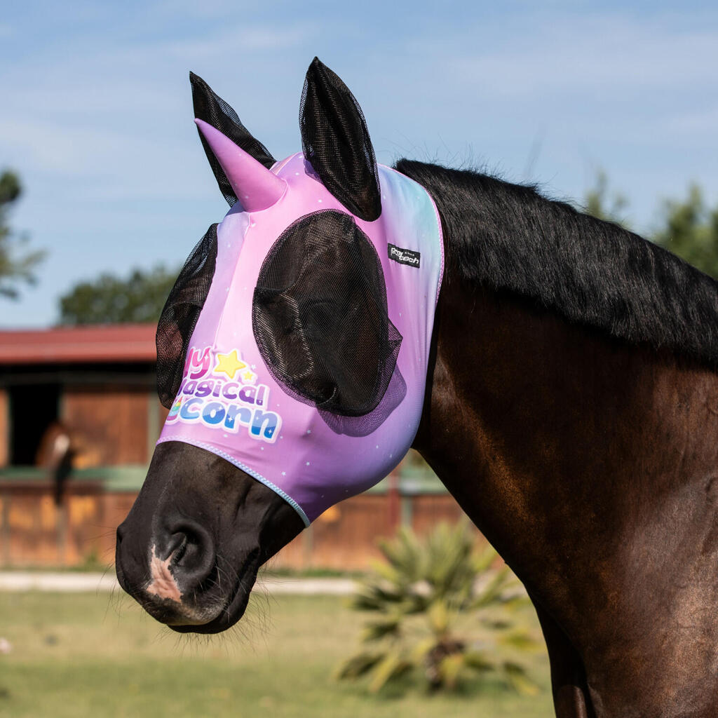 Unicorn fly mask with ear cover mesh
