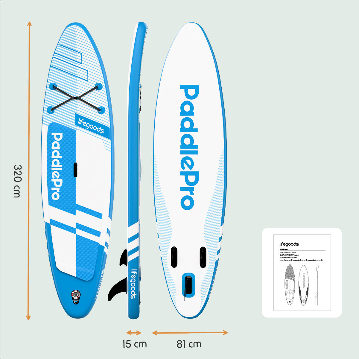 PaddlePro SUP Board Pro - gonflable - 320cm - max 150kg - Bleu clair 4/4