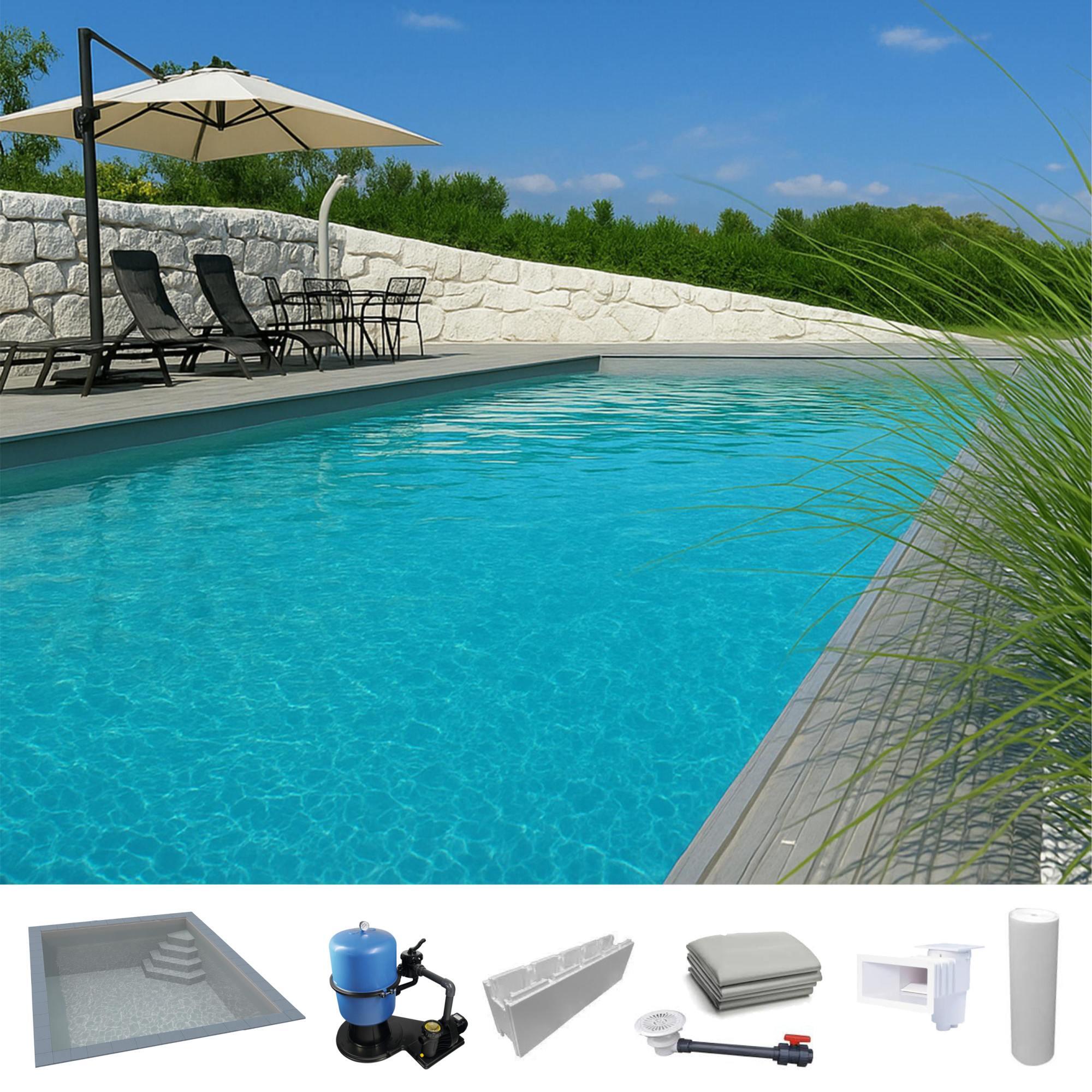KWAD Styropor Pool Easy mit Ecktreppe rechts 7 x 3,5 x 1,5 m grau 1/4
