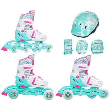 Zestaw Rolki Wrotki Regulowane 3w1 Raven Loret Kółka LED Kask Ochraniacze