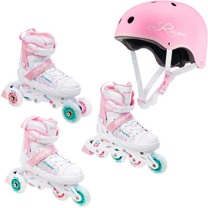 Zestaw Rolki Wrotki Regulowane 3w1 Raven Rosi Świecące Kółko LED Kask Essto