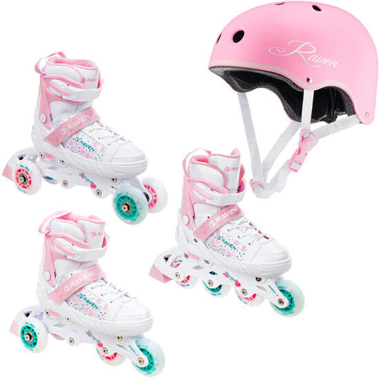 Zestaw Rolki Wrotki Regulowane 3w1 Raven Rosi Świecące Kółko LED Kask Essto