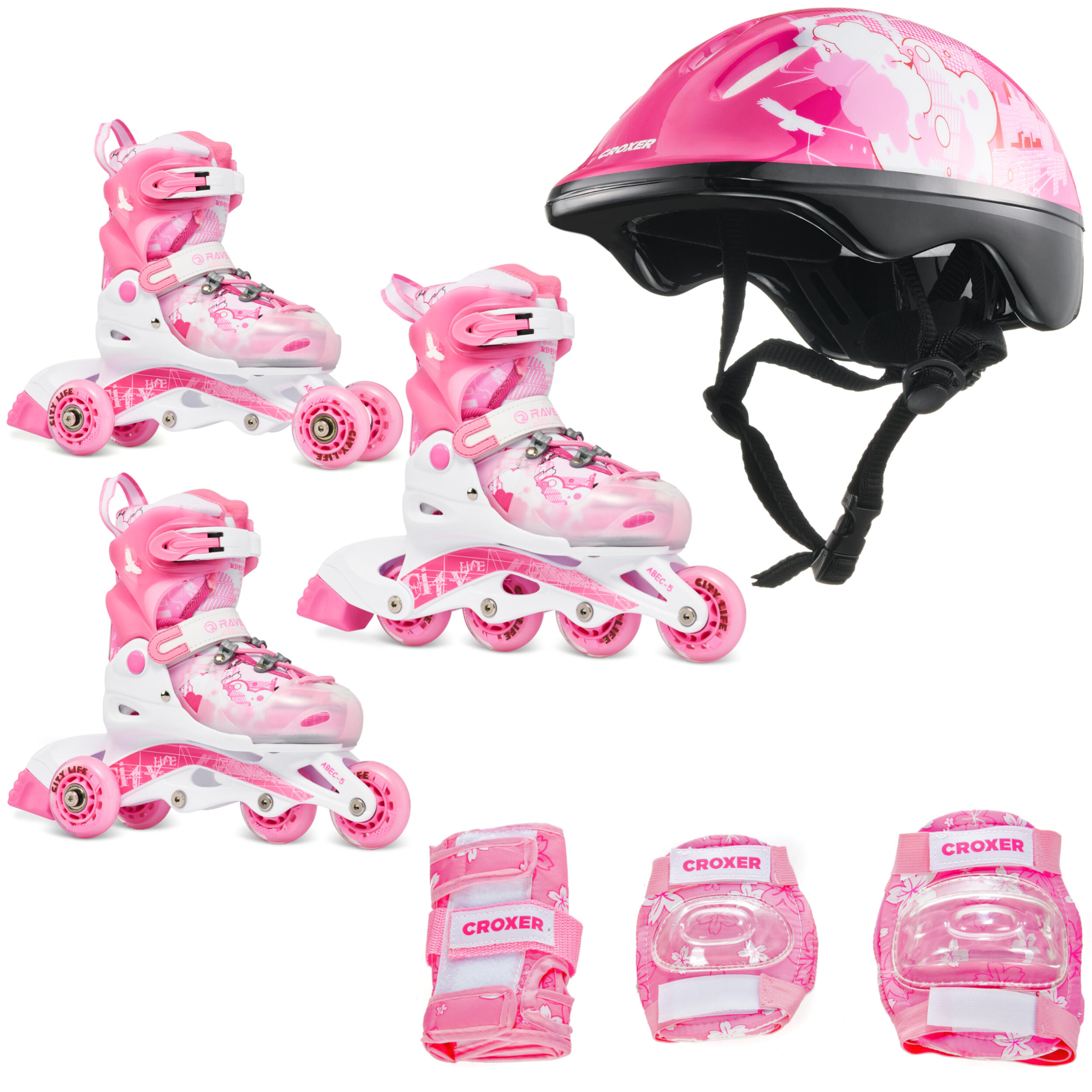 Zestaw Rolki Wrotki Regulowane 3w1 Raven Princess Kask Dream Ochraniacze Fibre 1/7