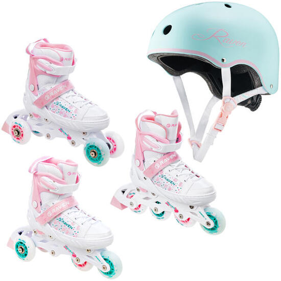 Zestaw Rolki Wrotki Regulowane 3w1 Raven Rosi Świecące Kółko LED Kask Essto