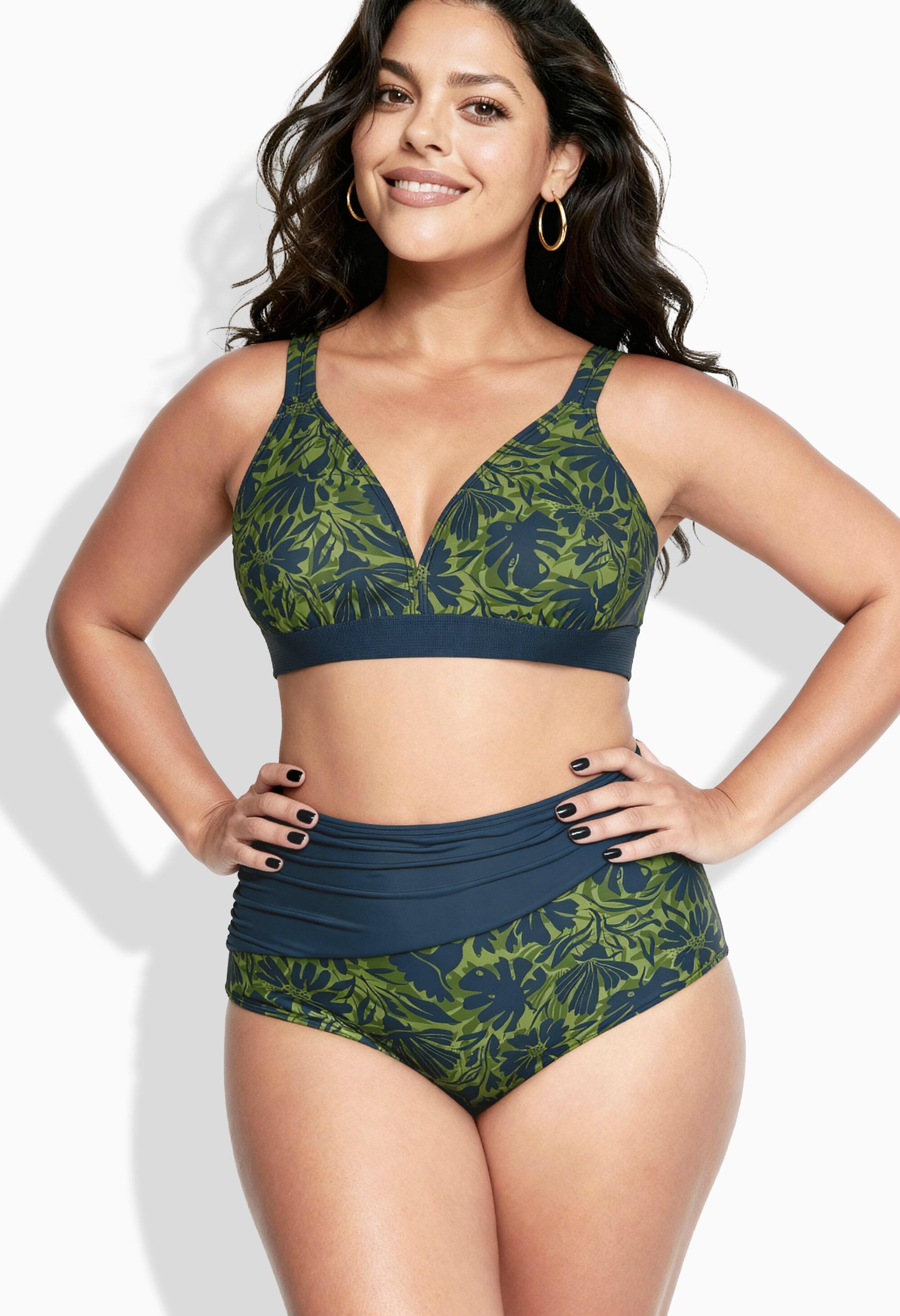 Dames Bikini bloemen zonder zachte cups verstelbare schouderbandjes gerecycled 6/7