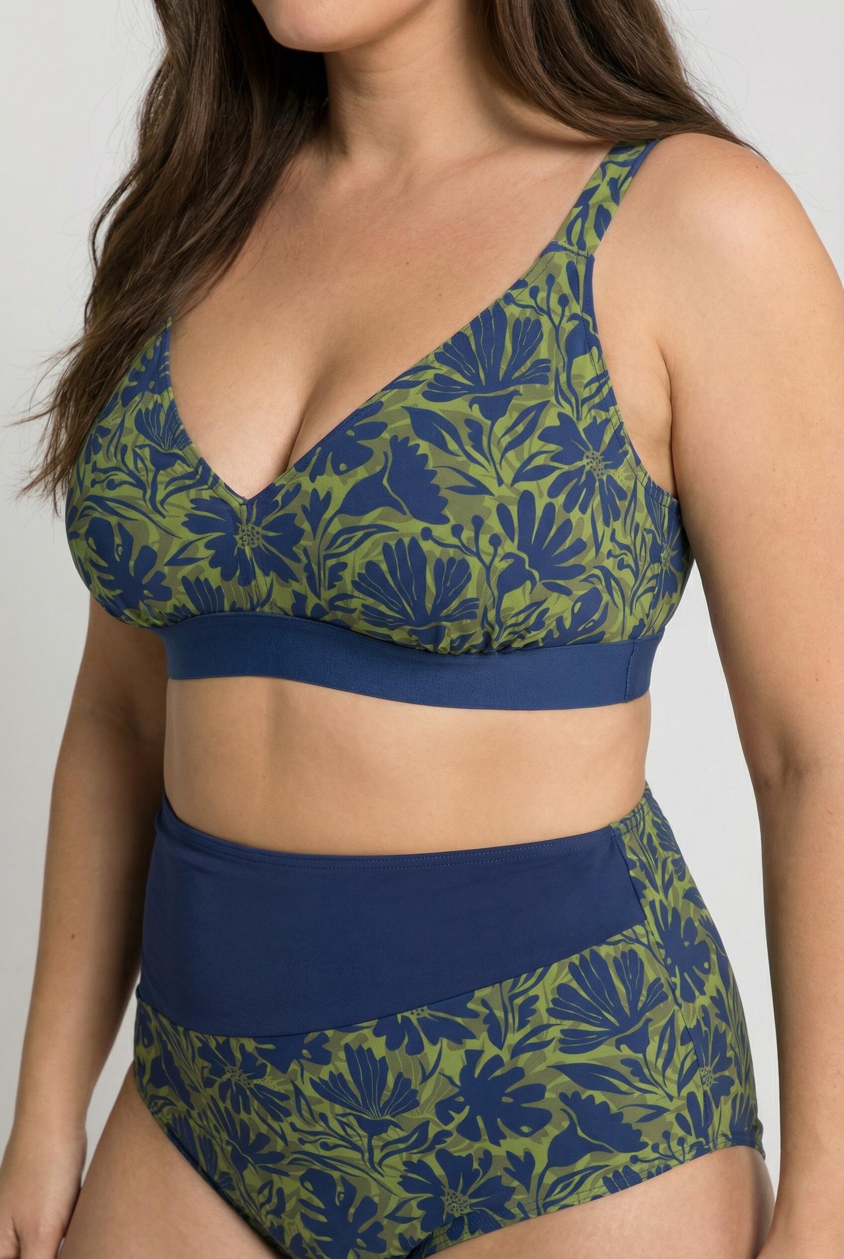 Dames Bikini bloemen zonder zachte cups verstelbare schouderbandjes gerecycled 3/7