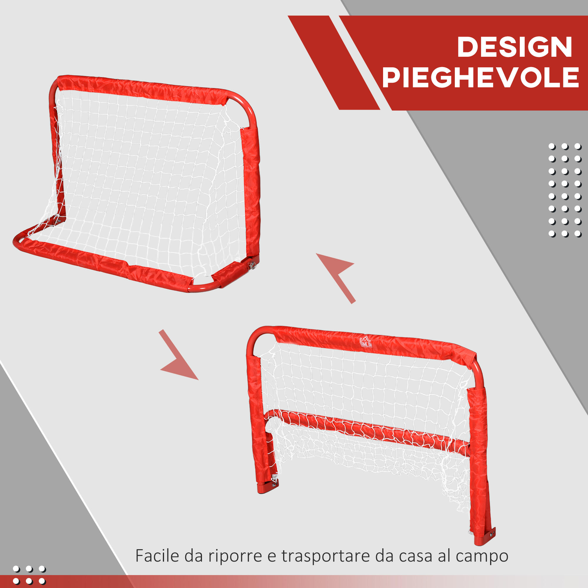 HOMCOM Set 2 Porte da Calcio Pieghevoli con 4 Picchetti in Metallo Rosso 6/7