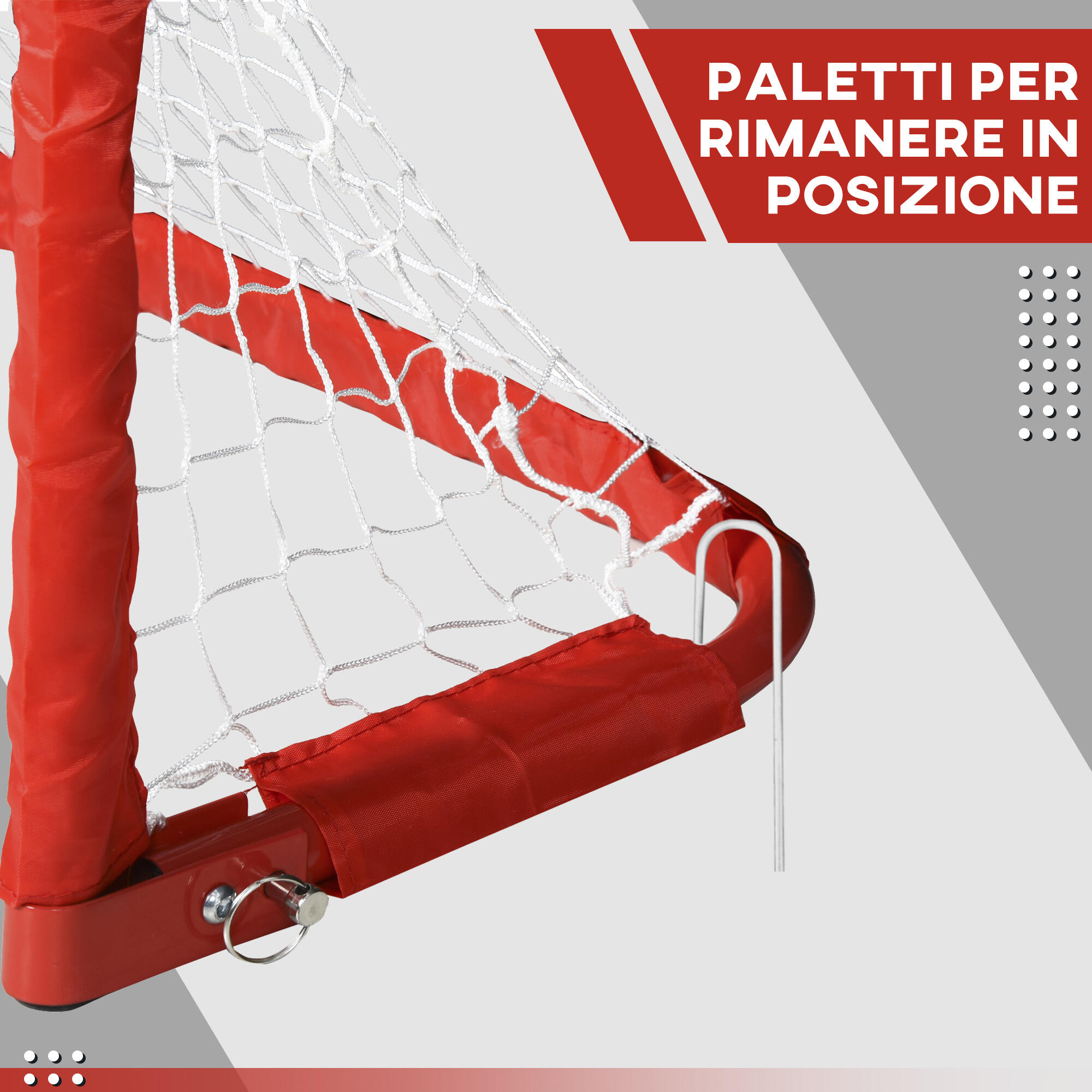 HOMCOM Set 2 Porte da Calcio Pieghevoli con 4 Picchetti in Metallo Rosso 5/7