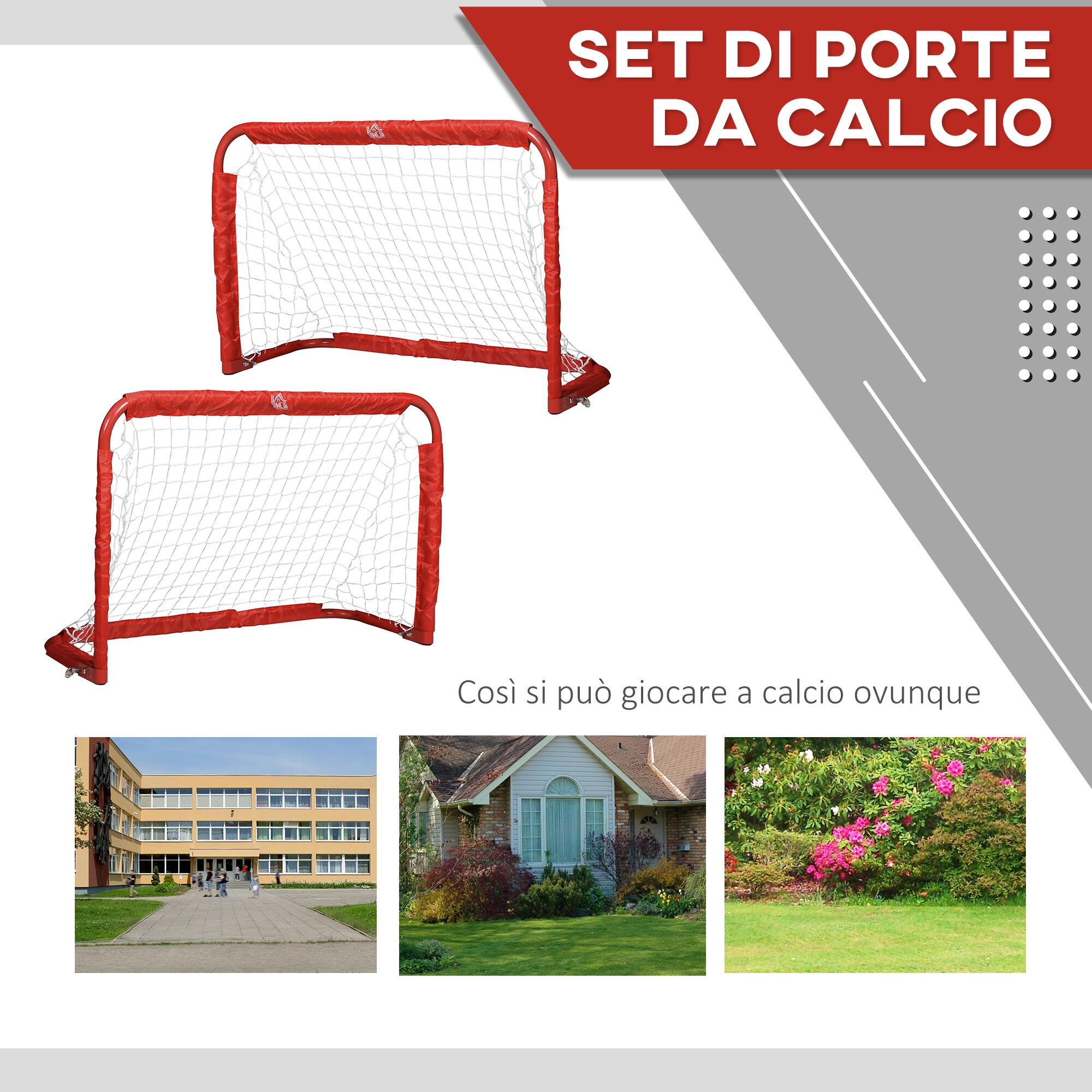 HOMCOM Set 2 Porte da Calcio Pieghevoli con 4 Picchetti in Metallo Rosso 4/7
