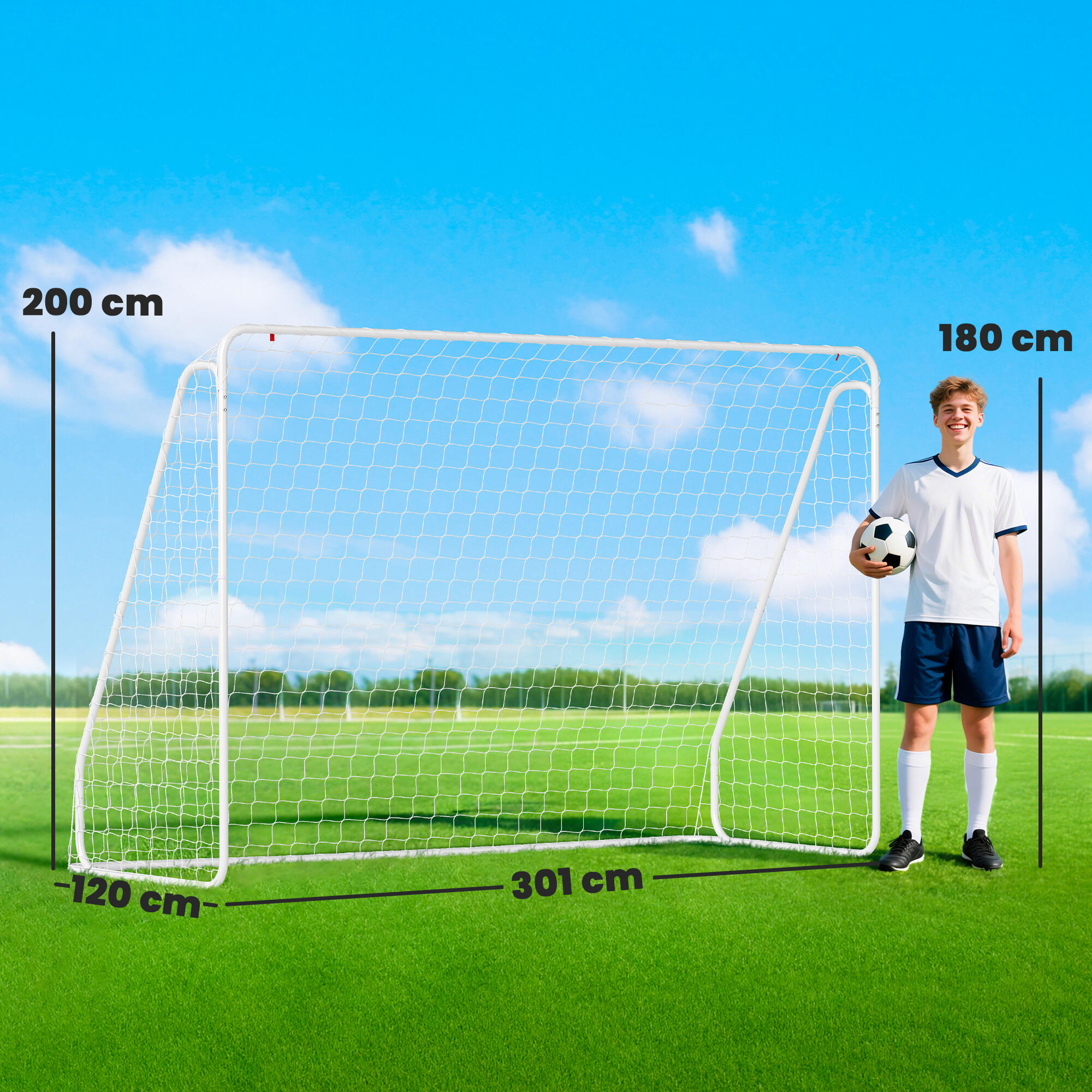 HOMCOM Porta da Calcio in PE e Metallo 301x120x200 cm Bianco 3/7
