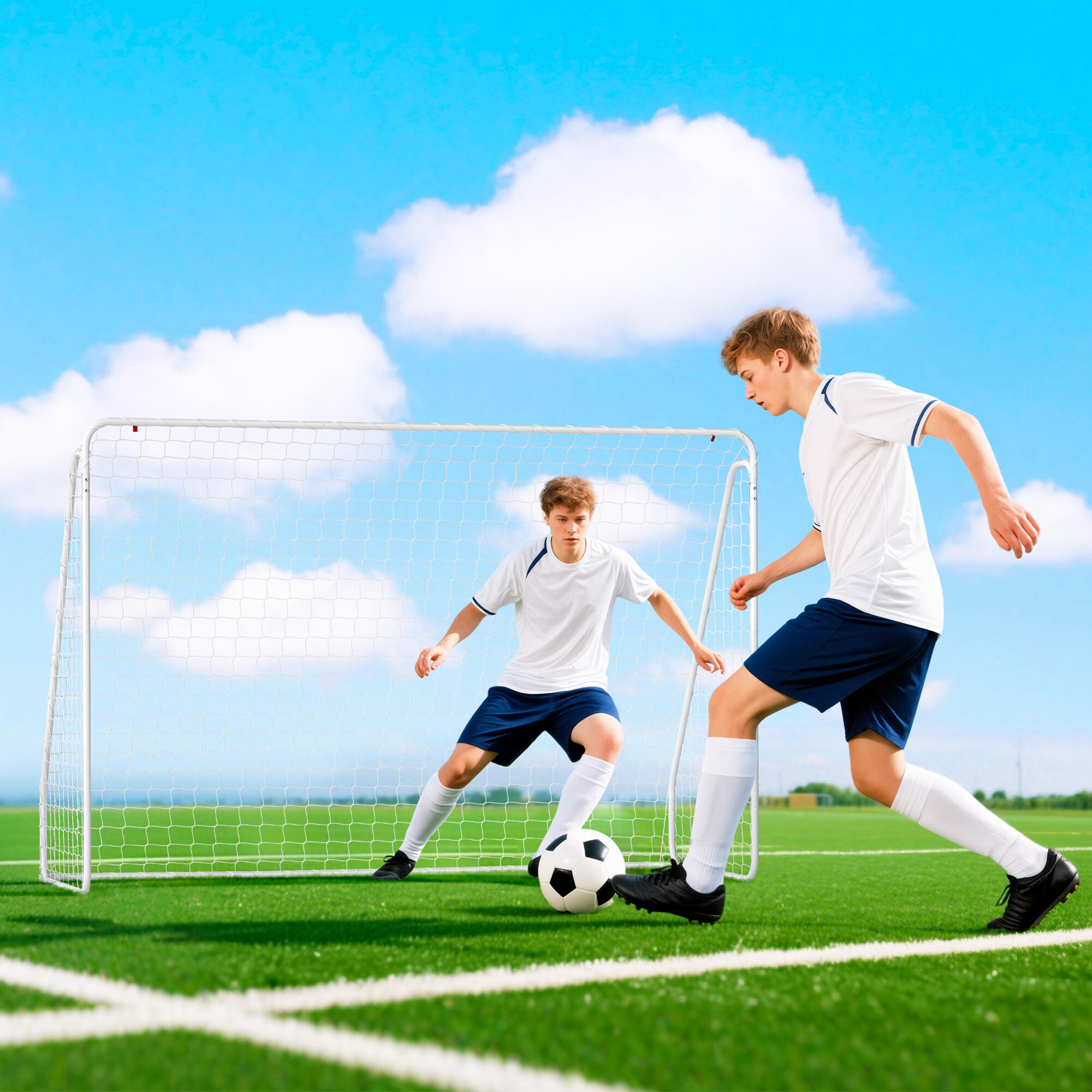 HOMCOM Porta da Calcio in PE e Metallo 301x120x200 cm Bianco 2/7