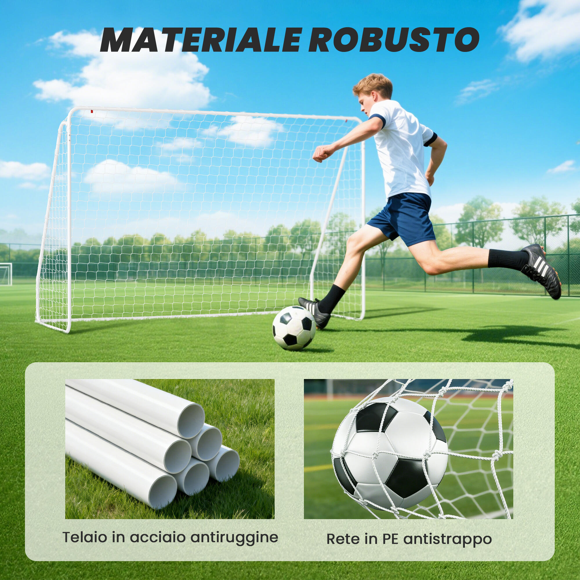 HOMCOM Porta da Calcio in PE e Metallo 301x120x200 cm Bianco 6/7