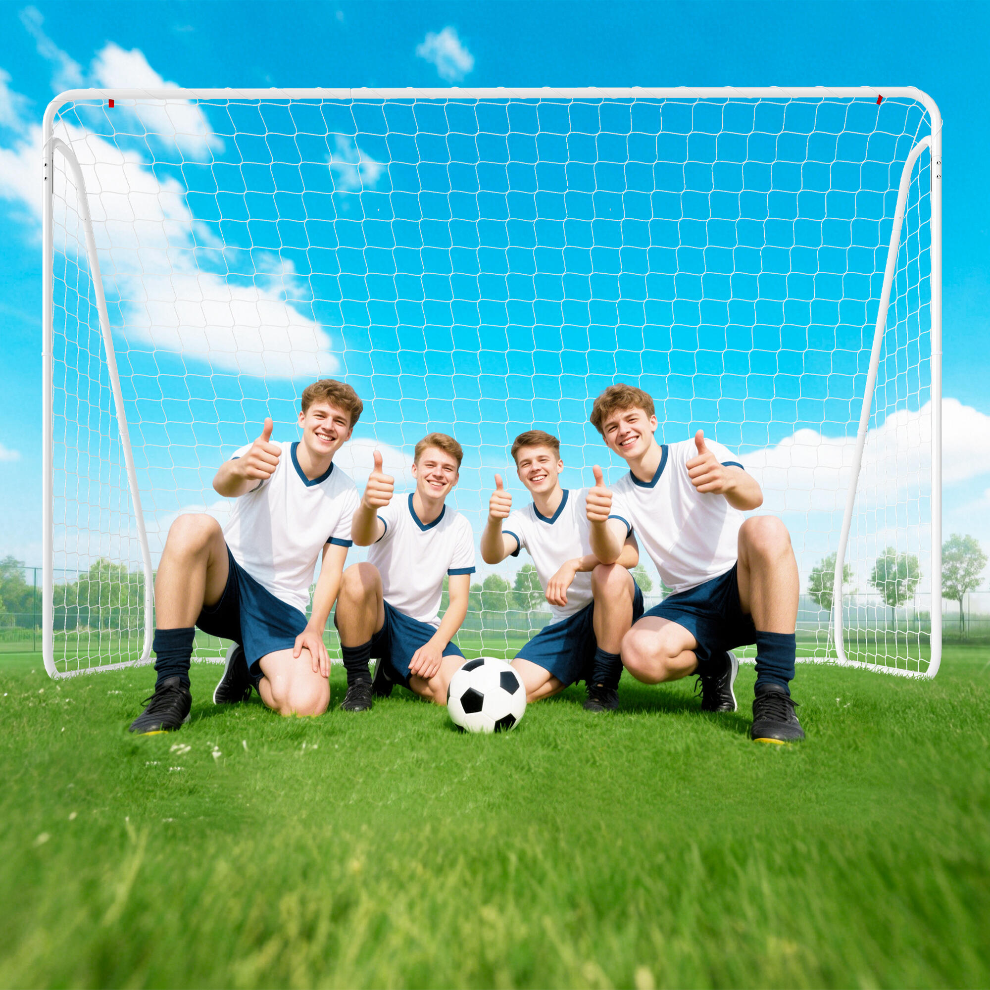 HOMCOM Porta da Calcio in PE e Metallo 301x120x200 cm Bianco 7/7