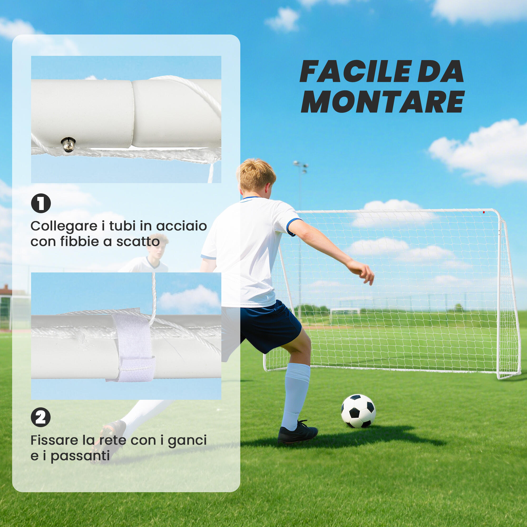 HOMCOM Porta da Calcio in PE e Metallo 301x120x200 cm Bianco 4/7