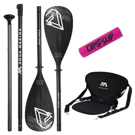 Wiosło SUP 2w1 Dual-Tech Czarne + Bojka do wiosła Różowa + Siedzisko