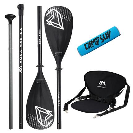 Wiosło SUP 2w1 Dual-Tech Czarne + Bojka do wiosła Niebieska + Siedzisko