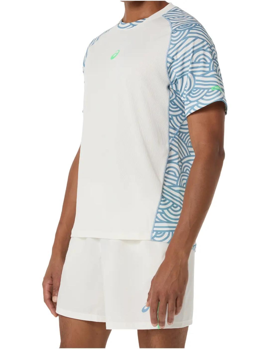 Camiseta Asics Padel Court Print SS Top Cream Blue 3/4