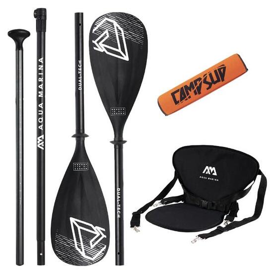 Wiosło SUP 2w1 Dual-Tech Czarne + Bojka do wiosła Pomarańczowa + Siedzisko