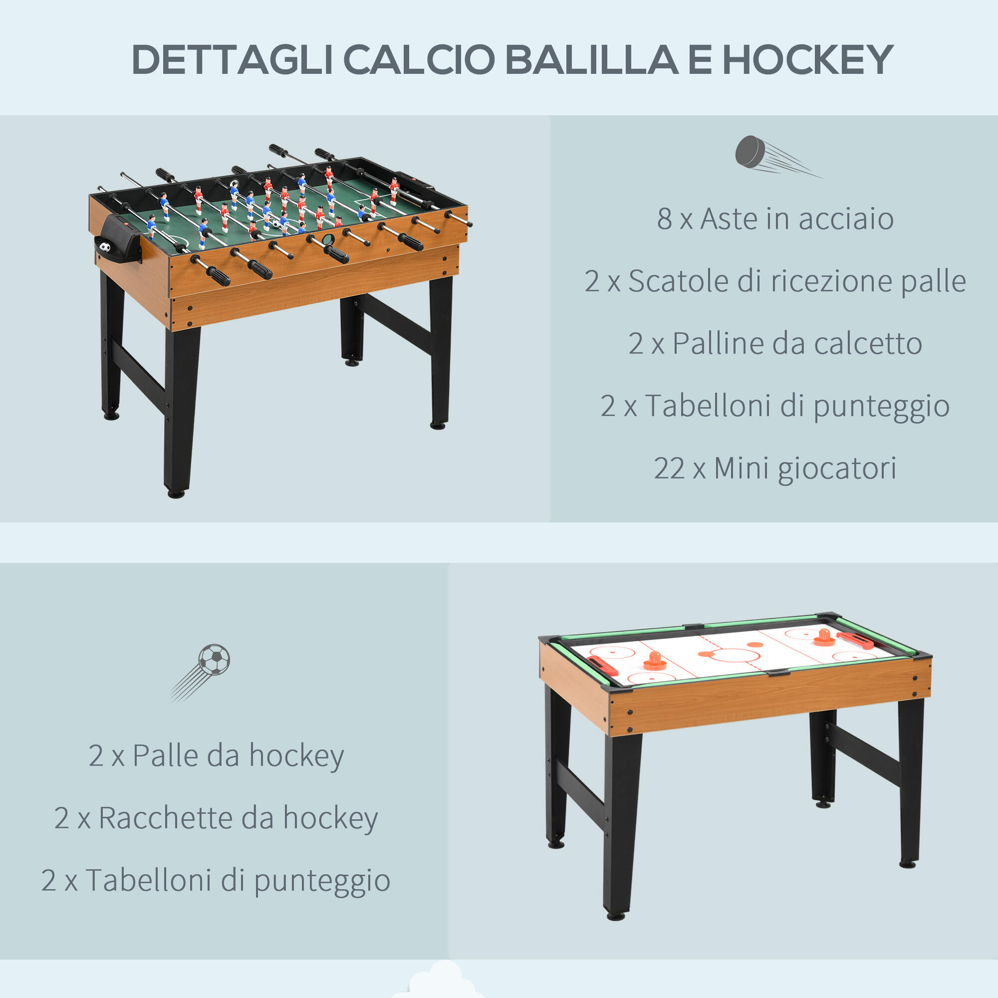 HOMCOM Tavolo da Gioco 4 in 1 Calcio Balilla Biliardo Ping Pong Hockey da Tavolo 6/7