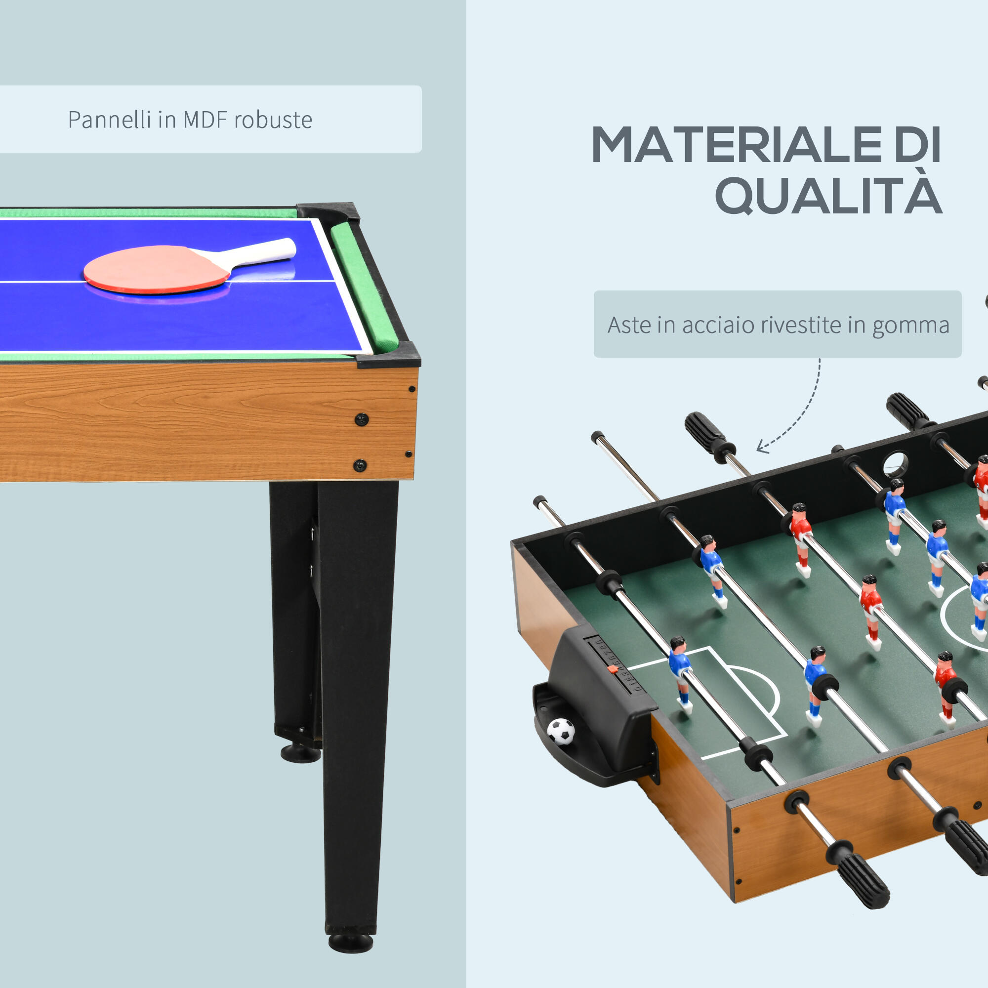 HOMCOM Tavolo da Gioco 4 in 1 Calcio Balilla Biliardo Ping Pong Hockey da Tavolo 7/7