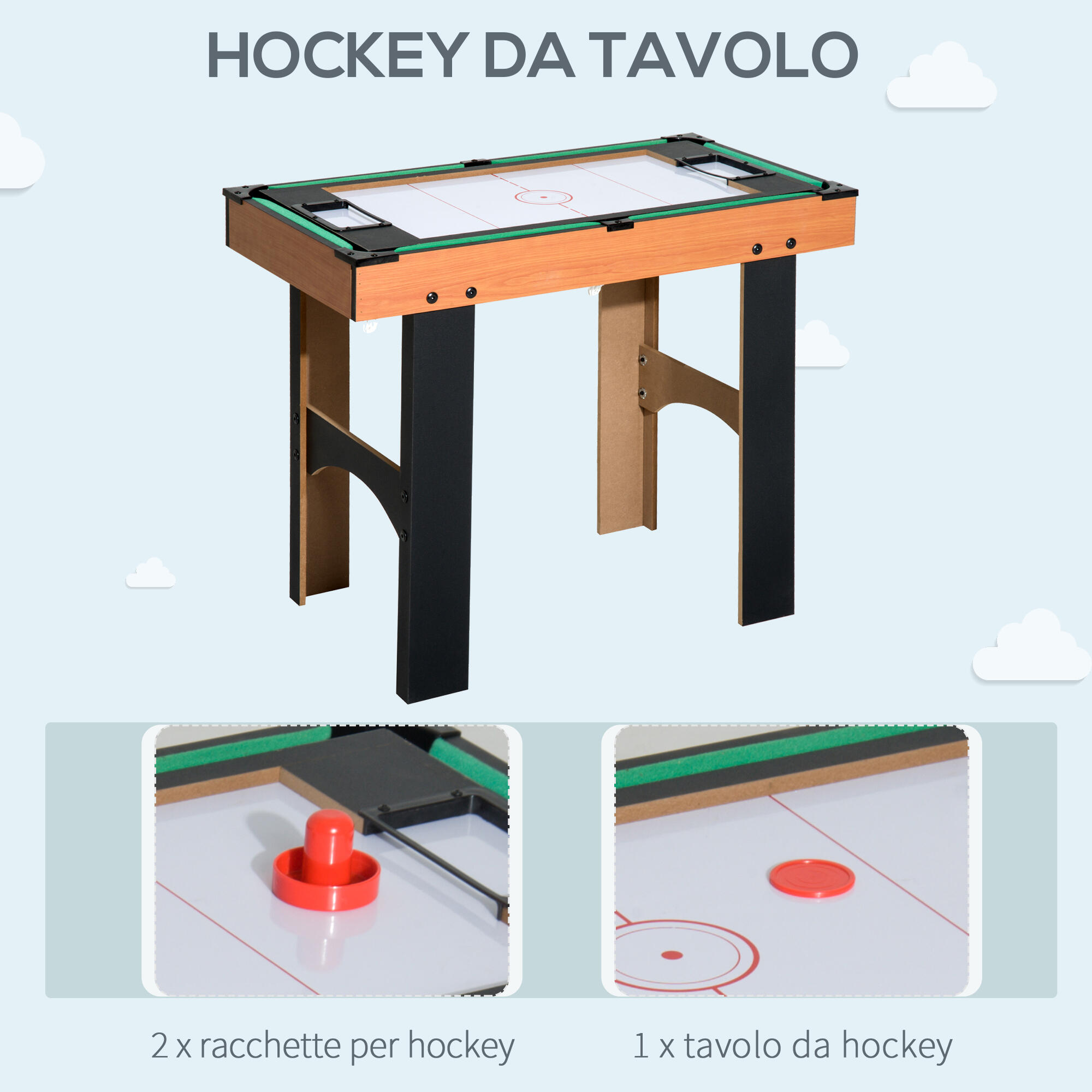 HOMCOM Tavolo Multigioco 4 in 1 con Calcio Balilla, Ping Pong, Biliardo e Hockey 6/8